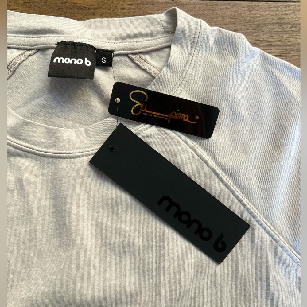 Mono B Light Gray Crewneck Top with Unique Bubble Pima Cotton - Picture 7 of 12